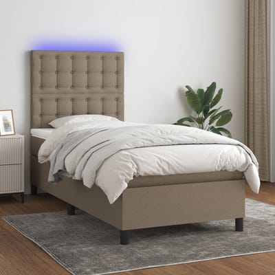 vidaXL - Boxspring - met - matras - en - LED - stof - taupe - 100x200 - cm