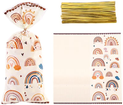 Dailygoods - Regenboog Snoepzakjes - Zilveren Stropdas - Feestelijke Verpakking - 12,5 x 7,5 cm - Cadeauzakjes - Perfect voor Feesten en Gelegenheden