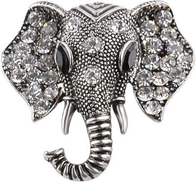 Fako Bijoux® - Broche - Olifantenkop - Kristal - 38x37mm - Zilverkleurig