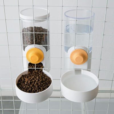 Huisdierkooi Hangende Voedsel- Waterdispenser Hangende Automatische Huisdier Waterfles Kom voor Katten Honden parelwitte kleur