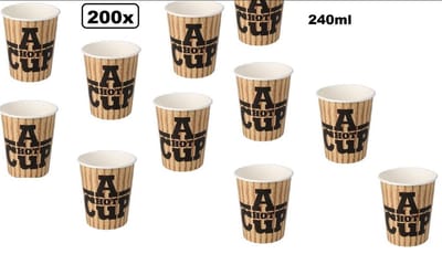 200x Big Koffie beker A hot cup 240ml - koffie thee warme drank soep carnaval thema feest kantine festival grappig en fout