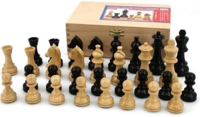 Schaakstukken Set - Traditioneel Spel - Strategisch Spel - Handgesneden Paarden - Koningshoogte 96mm - Houtkleurig
