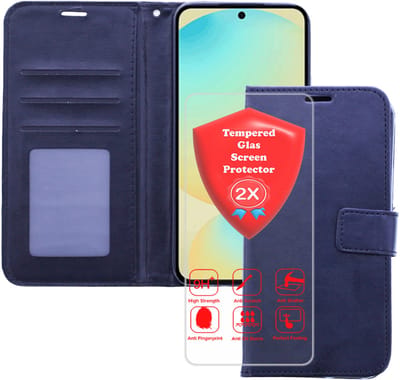 Bookcase Geschikt voor: Samsung Galaxy A56 Zwart - Portemonnee hoesje met 2x Glas Screen protector - Book Cover