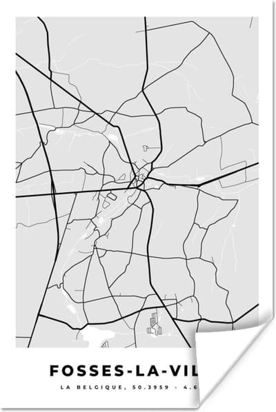 Poster Stadskaart – Plattegrond – België – Zwart Wit – Fosses la Ville – Kaart - 120x180 cm XXL
