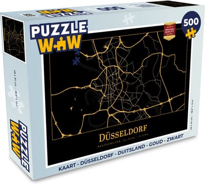 Puzzel Kaart - Düsseldorf - Duitsland - Goud - Zwart - Legpuzzel - Puzzel 500 stukjes