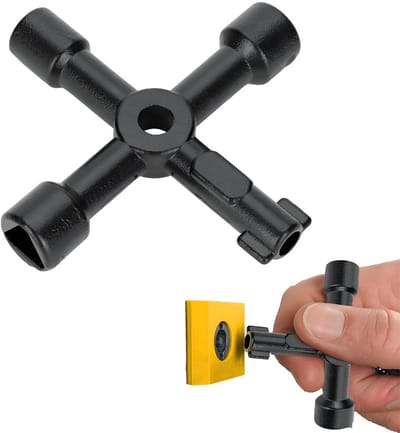 Dailygoods- Vierkantsleutel 4-weg multifunctioneel - Zinklegering - 8 mm - Voor elektrische kast - Praktisch formaat - Totale grootte 7,2 x 7,2 x 1,4 cm - Multifunctionele Sleutel