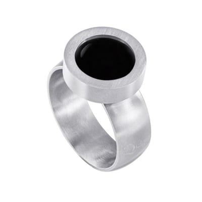 Quiges RVS Schroefsysteem Ring Zilverkleurig Mat 17mm met Verwisselbare Agaat Zwart 12mm Mini Munt