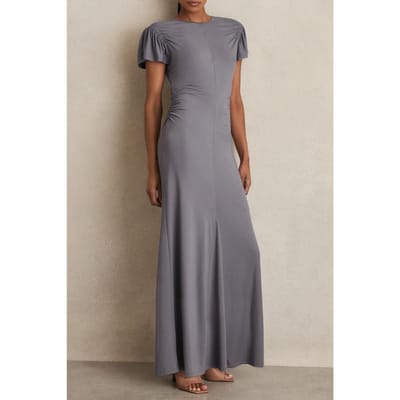 Reiss Ruched Sleeved Jersey Dress Grey Maat: 4 | Maxi Jurken Outlet | Dames | Grijs