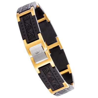Victorious Zwart Houten Armband - Goud en Roestvrij Staal - Bruin/Goud - 21cm