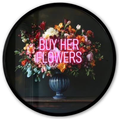Poster in lijst Rond - Fotolijst 40x40 cm - Posters - Quote - Bloemen - Vaas - Neon - Ronde posterlijst zwart - Decoratie - Wanddecoratie woonkamer - Muurdecoratie slaapkamer