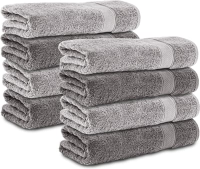 Komfortec 8x Handdoek 70x140 - 100% Katoen – Handdoekenset - Zacht - Antraciet-Zilver