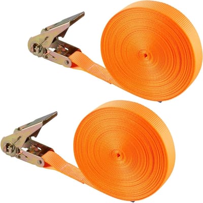Spanbanden met ratel - Sjorbanden oranje - Lading zekeren - 15 meter lengte - 2 stuks - Oranje
