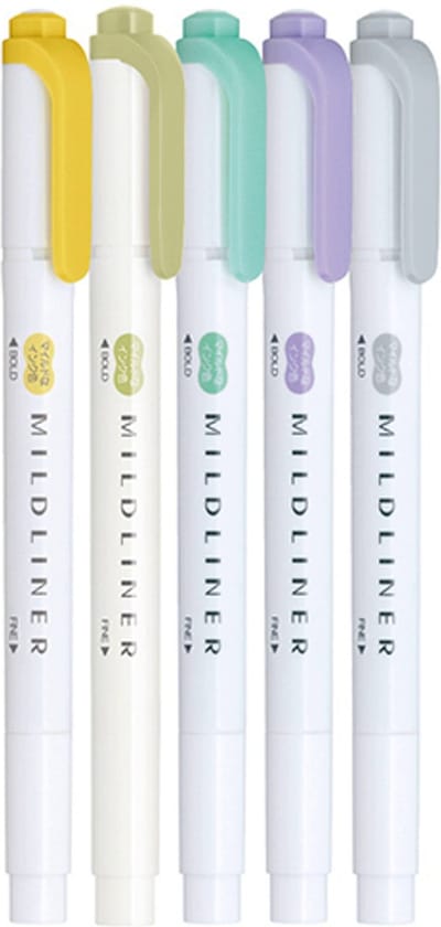Zebra Mildliner 5 Favoriete Kleuren Set B + Extra Set van 4 Pastel Artline Markers