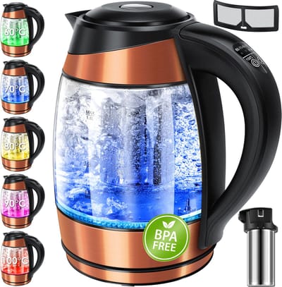 KESSER® 1,8L Elektrische Waterkoker 2200W Glazen Waterkoker Roestvrijstalen Warmhoudfunctie Kettle - Koper