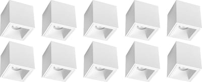 Opbouwspot 10 Pack - Proma Cliron Pro - GU10 Fitting - Opbouw Vierkant - Mat Wit - Aluminium - Verdiept - Ø90mm