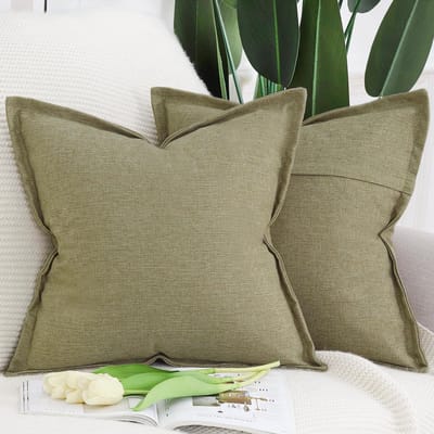 Kussenslopen Imitatielinnen - Decoratieve Kussenhoes - Woonkamer Aankleden - Met Brede Rand - 60x60 cm - Mosgroen
