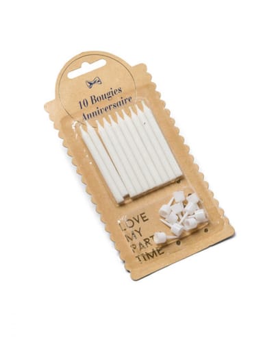 ARTYFETES - 10 witte kaarsen met druppelvangers 6 cm voor verjaardag