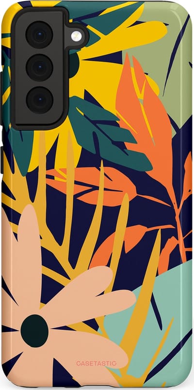 Casetastic Hoesje Geschikt voor Samsung S21 FE - Stijlvolle Beschermende Duo-layer Case - Ruwe bloemen