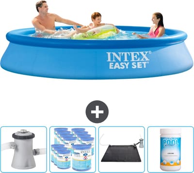 Intex Rond Opblaasbaar Easy Set Zwembad - 305 x 61 cm - Blauw - Inclusief Pomp Filters - Solar Mat - Chloor