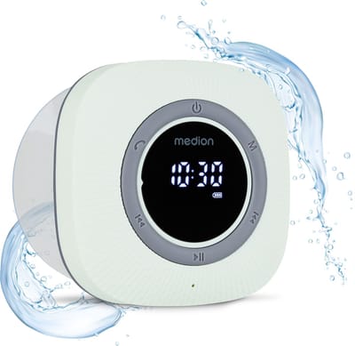 MEDION S66884 Douche radio met Bluetooth (badkamerradio, FM radio, zuignap, LED display, IPX6 waterproof, geïntegreerde oplaadbare batterij, MD43884) groen
