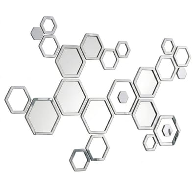 Zilverkleurig hexagon muurstickers spiegel effect 3D wand sticker set 24 stuks geometrische vormen acryl muurdecoratie woonkamer slaapkamer muurstickers