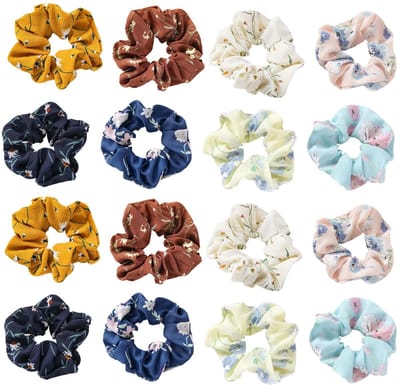 Dailygoods- Haarelastiekjes 16 Stuks - Chiffon Scrunchies - Elastisch en Duurzaam - Stijlvolle Haaraccessoires - Kleurrijke Paardenstaart-Houders - Zacht en Rekbaar