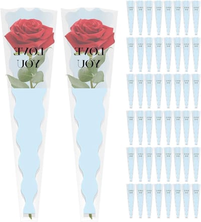 Boeket zakken - Bloemenhoezen - Bloemen presenteren - Uitlopende top - 50 stuks - Lichtblauw