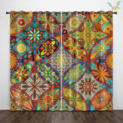 2 stuks gordijnen met bohemien print in retro geometrische patronen voor decoratie, slaapkamers en woonkamers 140x160cm&Grommet Top blue