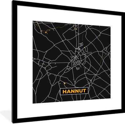 Fotolijst incl. Poster - Hannut - Stadskaart - Plattegrond - Goud - Kaart - 40x40 cm - Posterlijst