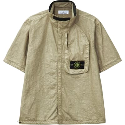 Stone Island SS25 Chemise à Manches Courtes Logo sur la Poitrine en Nylon Naturel Innovant Hommes chemises K1S1512000-28S0069-V0094 L beige