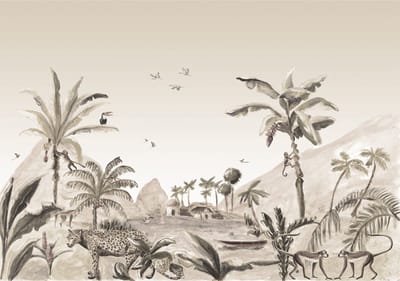 Behang staal Jungle Landscape Sepia