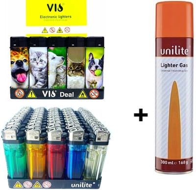 50 stuks Aanstekers navulbaar + 50 stuks wegwerp aansteker en  Gratis gasfles