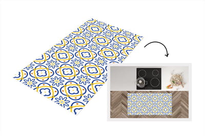 Keukenloper - Loper keuken - Bloem - Blauw - Geel - Tegels - Patronen - 120x60 cm - Keukenloper vinyl