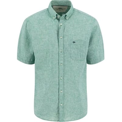 Fynch-Hatton Overhemd Short Sleeve Linnen Cotton Solid Color Button-Down Jade / male