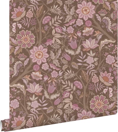 ESTAhome behang vintage bloemen mauve paars en vergrijsd groen - 50 x 900 cm - 131337