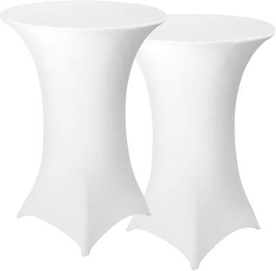Set van 2 Ronde Cocktail Tafelhoezen met Spandex Hoeken voor Feest en Evenement (Wit, Ø 80-85 cm)