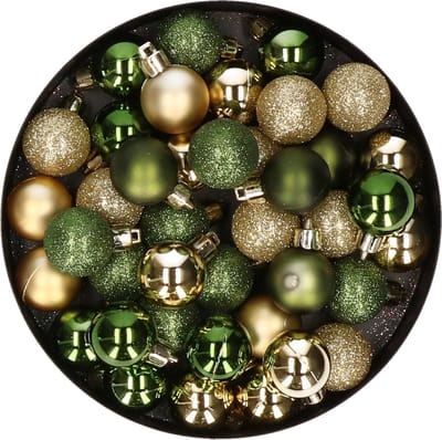 Kleine kerstballen - 40x st - goud/groen - D3 cm - kunststof - kerstversiering