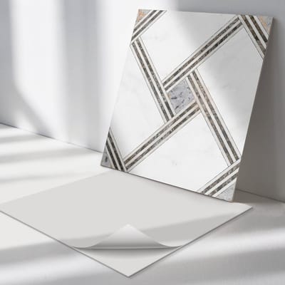 Wallfluent Vinyl Tegels - Geometrisch Patroon met Lijnen Vinyl Vloer Tegels - 30 cm x 30 cm - Wit PVC Tegels - 9 stuks - Vierkant PVC Tegels - Texturen Plaktegels - Zelfklevende Vinyl Tegels - Plaktegels Keuken en Badkamer