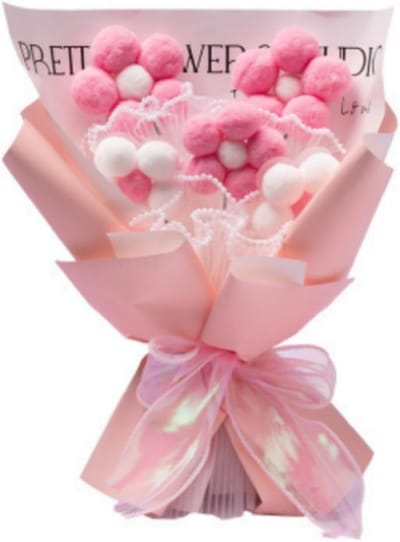 Handgemaakt Bloemboeket - Vilt Knutselset - Moederdag Cadeau - Uniek Zelf Maken - 36x29x6 cm - Roze