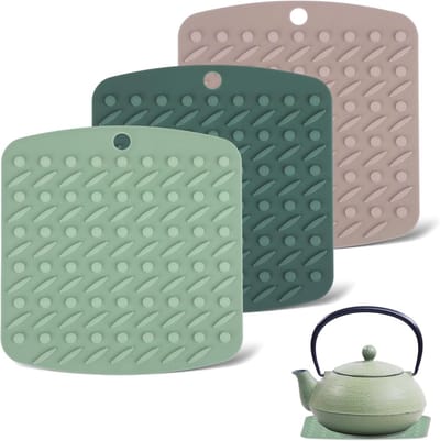 Set van 3 siliconen hittebestendige antislip pannenlappen 175 x 17 cm voor keuken - wasbaar isolatiepad voor potten, theepotten en servies (3 kleuren)