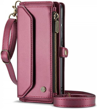 CaseMe C36 Hoesje Geschikt voor Samsung Galaxy S24 | Wallet Zipper Book Case met Pasjeshouder | Portemonnee Beschermhoes | met Schouder Strap | Rood