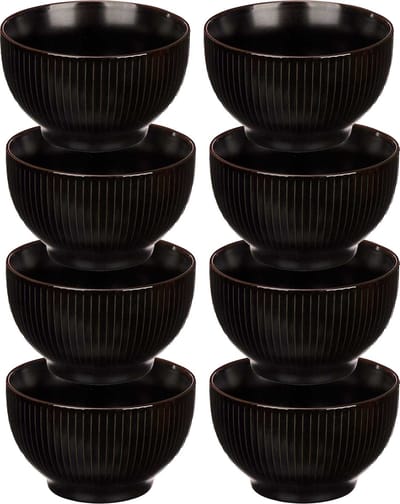 Vivalto Kommetjes/serveer schaaltjes/soepkommen - 8x - Mistique - porselein - D14 x H8 cm - zwart - Stapelbaar