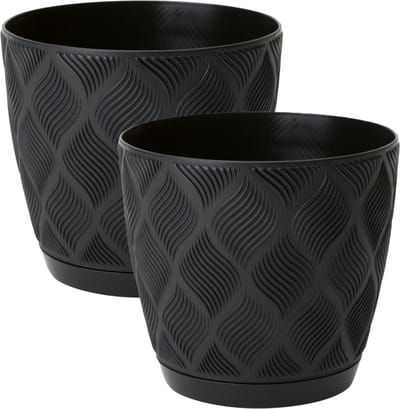 Form Plastic Plantenpot/bloempot New Age - 2x - kunststof - zwart - D27 x H24 cm - met opvang schotel - rond