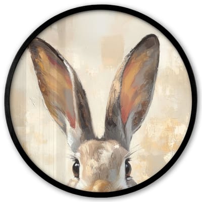 Poster in lijst Rond - Fotolijst 40x40 cm - Posters - Haas - Oren - Bruin - Ronde posterlijst zwart - Decoratie - Wanddecoratie woonkamer - Muurdecoratie slaapkamer