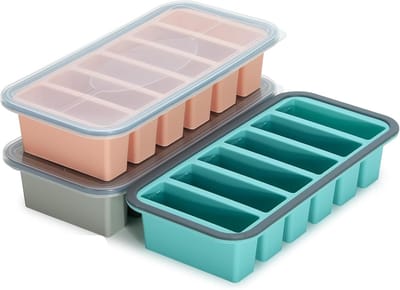vriesvorm met deksel, 3-delige set, 6 vakken van elk 900 ml, BPA-vrij, lekvrij en stapelbaar, met ml/cup schaal, vriescontainer voor soep, bouillon, saus, pesto meal prep, ijsblokjes