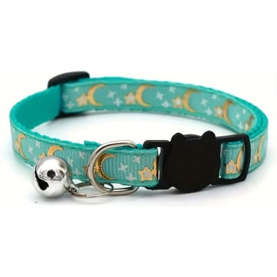 Glow-in-dark Breakaway kattenhalsband met maansterpatroon, verstelbare kattenketting met veiligheidsgesp One Size Fits All groen