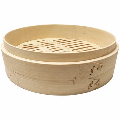 STAR&STER Bamboe Stoommandje 10 inch (25 cm) – Traditionele Fujian Dim Sum Stomer – Voor Dumplings, Bao Buns & Groenten – Natuurlijk Bamboe – Ø 25 cm Zonder Deksel