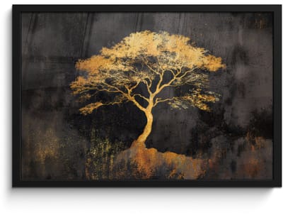 Poster in lijst - Fotolijst 60x40 cm - Posters - Boom - Schilderij - Goud - Abstract - Posterlijst zwart - Decoratie - Wanddecoratie woonkamer - Muurdecoratie slaapkamer