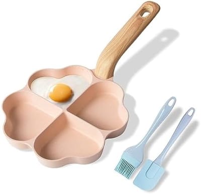 PromoHome Hartvormige 4-vakken Eierpan - Antiaanbaklaag Graniet Coating - Inductie Geschikt - PFOA Vrij - Creatieve Ontbijtpan voor Omelet en Pannenkoeken "Roze"