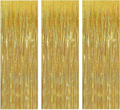 Birthday Curtain Pack of 3 1 x 3 m for Birthday, Party, Christmas, Wedding, Graduation, Ceremony (Yellow Gold) - ShopVlot